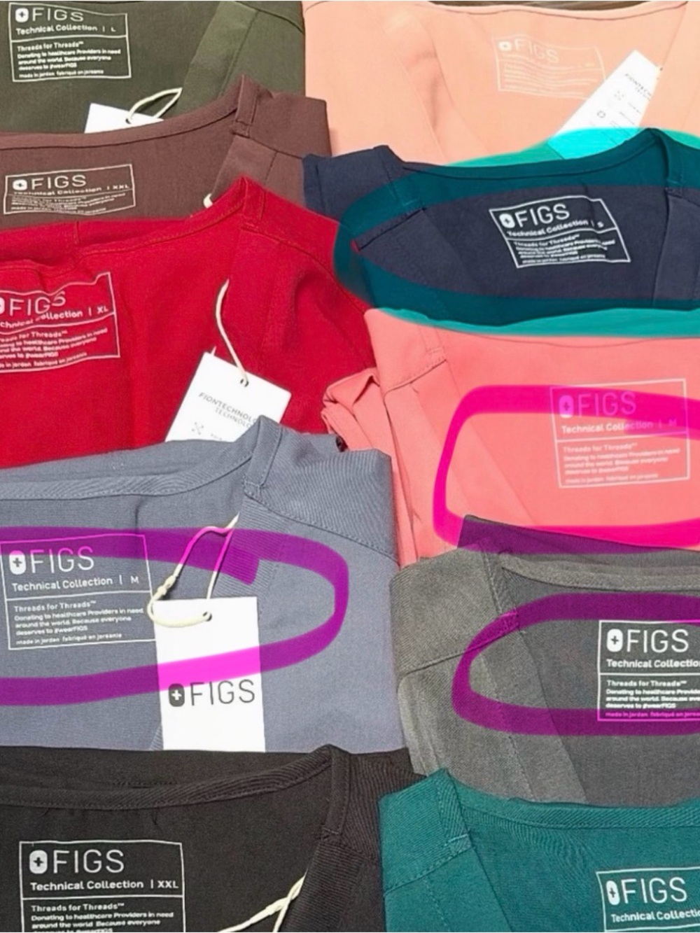 FIGS Kids Short Sleeve Crew Neck Top in Red, Gray, Teal, Coral, Olive, Navy